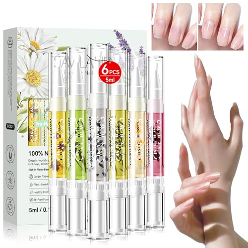 SAVILAND 6PCS Huile pour Ongles: 5ML Burelets d'Huile pour Ongles à Base de Fleurs Séchées Soin Ongles et Cuticules, Huile Cuticules Florales pour le Soin des Ongles Nourrit, Répare et Renforce