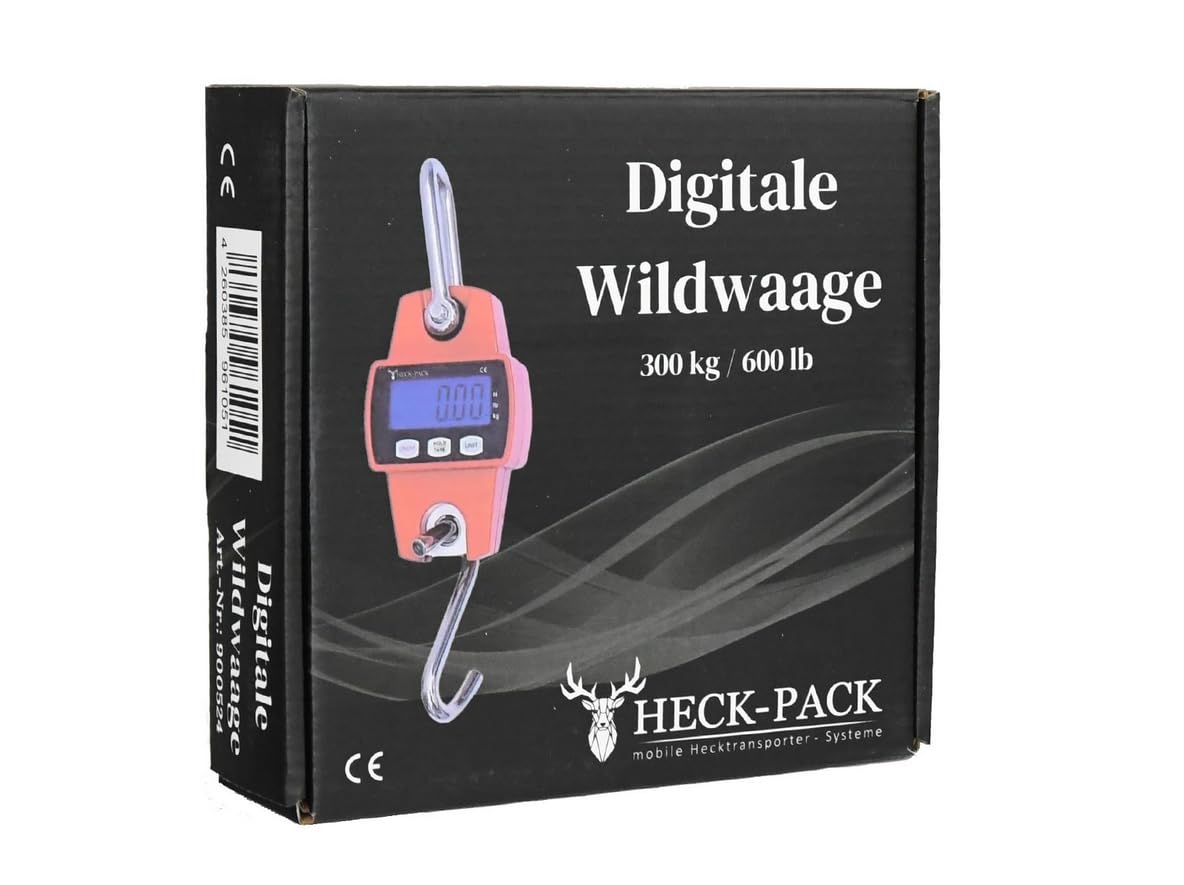 Báscula digital para pesca de caza de hasta 300 kg, con pantalla iluminada, mosquetón, gancho en S, báscula colgante para industria, caza, pesca, pesca, granja, producción de carne, venado