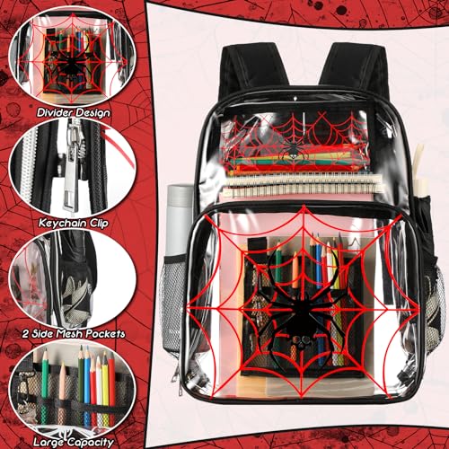 Paterr 3 Pcs Clear Backpack for Boys Spider Backpack with Lunch Bag Pencil Case for Kids Black Heavy Duty PVC Transparent Bookbag See Through School Bag4