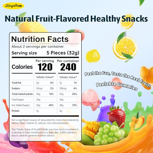 Peelable Gummy Mix Fruit Candy – Individually Wrapped Tropical Variety Pack, Low Sugar & Low Calorie, Ideal New Year Treats & Party Snacks, Resealable 8 Pack (25.4oz, Mango, Peach, Lemon, Grape & Strawberry)