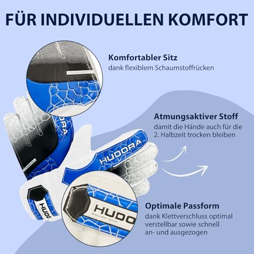 HUDORA Torwarthandschuhe - Gepolsterte Fu&szlig;ball Torwarthandschuhe f&uuml;r Kinder & Jugendliche in Gr&ouml;&szlig;e S/M - Torwarthandschuhe mit Schaumstoffr&uuml;cken - Fu&szlig;ballhandschuhe mit Klettverschluss