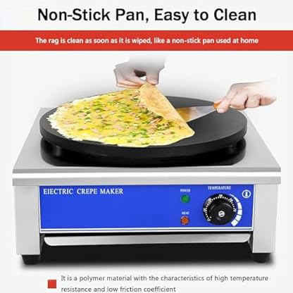 Pveanns Kommerzieller elektrischer Crêpes-Maker, elektrischer Antihaft-Pfannkuchen-Maker, 40 cm Heizplatte, einstellbare Temperatur, leicht zu reinigen, für Blintzes, Pfannkuchen, Eier – Bild 5