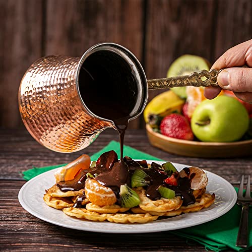 Volarium Turkish Coffee Pot, Greek Arabic Coffee Maker, Hammered Copper Coffee Cezve, Stove Top Coffee Maker (Large)