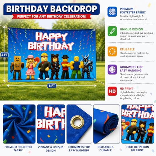 Image of Video Game Birthday Decorations Happy Birthday Banner for Boys 6x4ft Gaming Backdrop Gaming Birthday Party Decorations Video Game Backdrop for Kids Game Boys Birthday Party Decorations