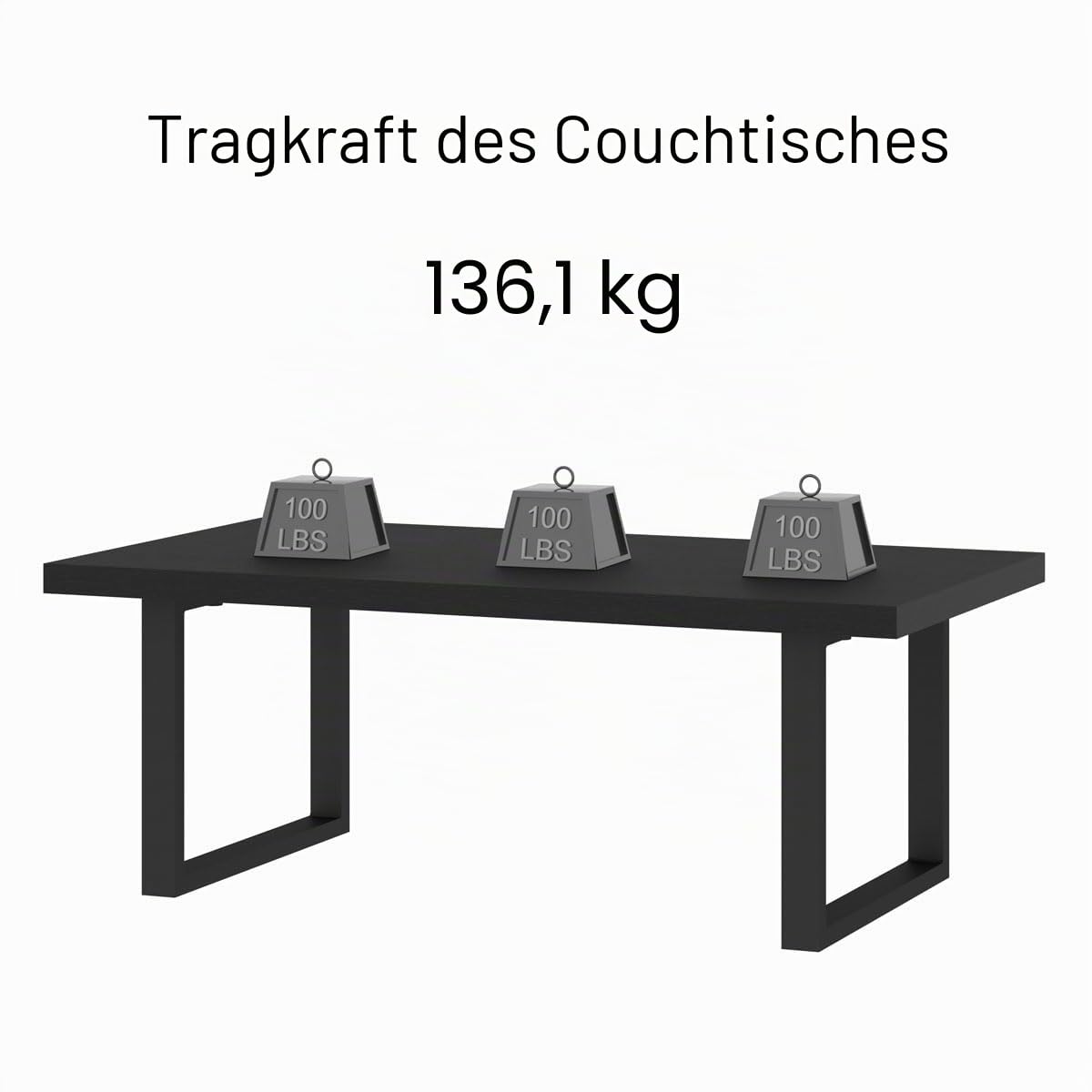 IBF Couchtisch Schwarzer Moderner Industrieller Wohnzimmertisch Minimalistischer Mitteltisch Schlichter Rechteckiger Holz und Metall Cocktail Couchtisch für Wohnzimmer Zuhause Schlafzimmer Büro