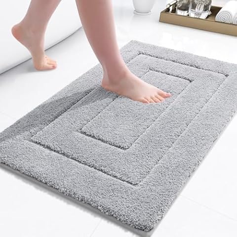 Buganda Bathroom Rugs, 24" x 16", Soft and Absorbent Microfiber Bath Rugs, Non-Slip Shaggy Bath Carpet, Machine Wash Dry Bath Mats for Bathroom Floor, Tub and Shower, Grey Cover