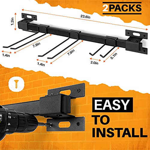 Heavy Duty Garage Organizer Wall Mount (holds 300LBS) with 6 Removable Hooks, Shed & Garage Organization, Garden Tool Organizer Storage, Utility Rack, Tool Holder, Broom Organizer (2-pack) - Thumbnail 3