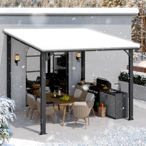 U-MAX 10' x 10' Hardtop Gazebo Outdoor Pergola, Heavy Duty Lean to Metal Pergolas and Gazebos Clearance, Wall-Mounted 10x10 Gazebo Galvanized Steel Patio Roof Awning - 5