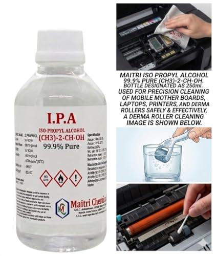 Image of IPA Iso-Propyl Alcohol 99.9% Pure | Multipurpose Cleaning, Lab, Electronics & Medical Use (250 Ml)