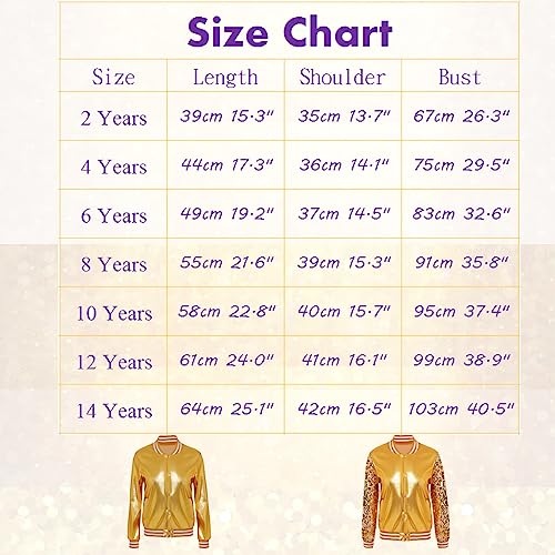 Mowbeat Sequins Varsity Jackets for Girl Gold Holographic Metallic Bomber Jacket For Kid Sparkle Baseball Coat2