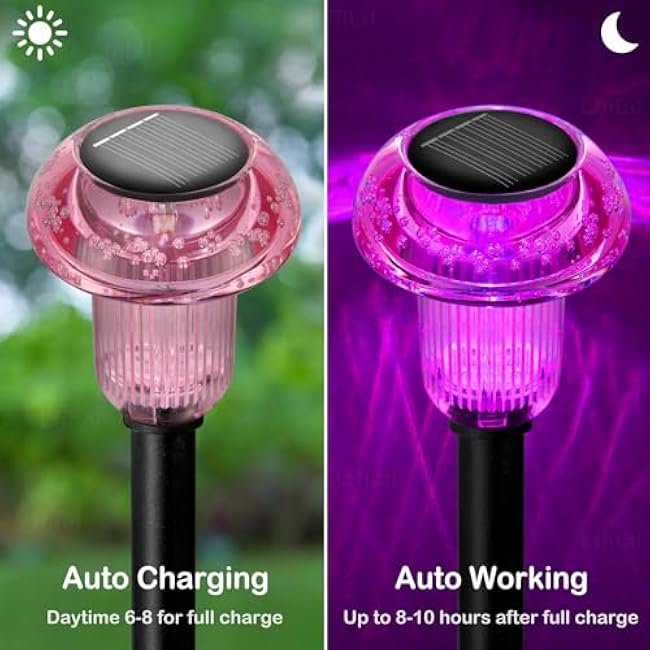 16 Pack Halloween Solar Lights Outdoor Hot Pink Solar Pathway Lights Outdoor Purple Mushroom LED Waterproof Lighting Stake for Outside, Yard, Path, Garden, Lawn, Patio, Landscape Decorations