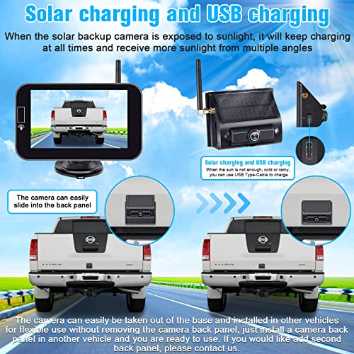 Leekooluu Solar Wireless Backup Camera Hd 1080P Rechargeable System 5'' Monitor 3 Mins Installation For Car Truck Camper Small Rv Hitch Rear View Camera Lk14 #TOP4