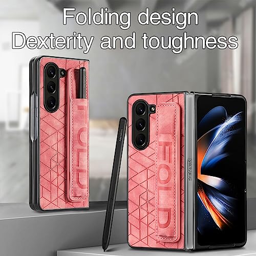 Asuwish Phone Case For Samsung Galaxy Z Fold 6 5G 2024 And Cell Accessories Leather Cover With S Pen Holder Slot Wrist Strap Protective Hard Rugged Slim Hybrid Zfold6 Z6 G Fold6 6Z G5 Women Men Pink thumb #6