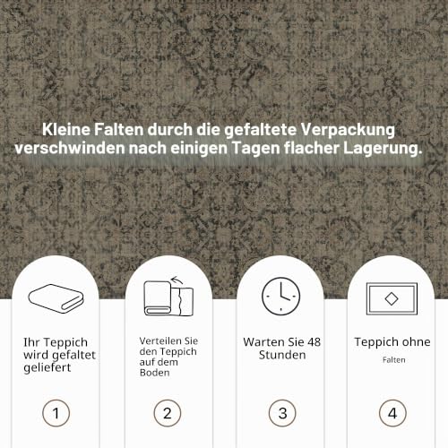 BEIMO Vintage Waschbarer Teppich Wohnzimmer, 200x290cm Hellbraun – Ansicht 5