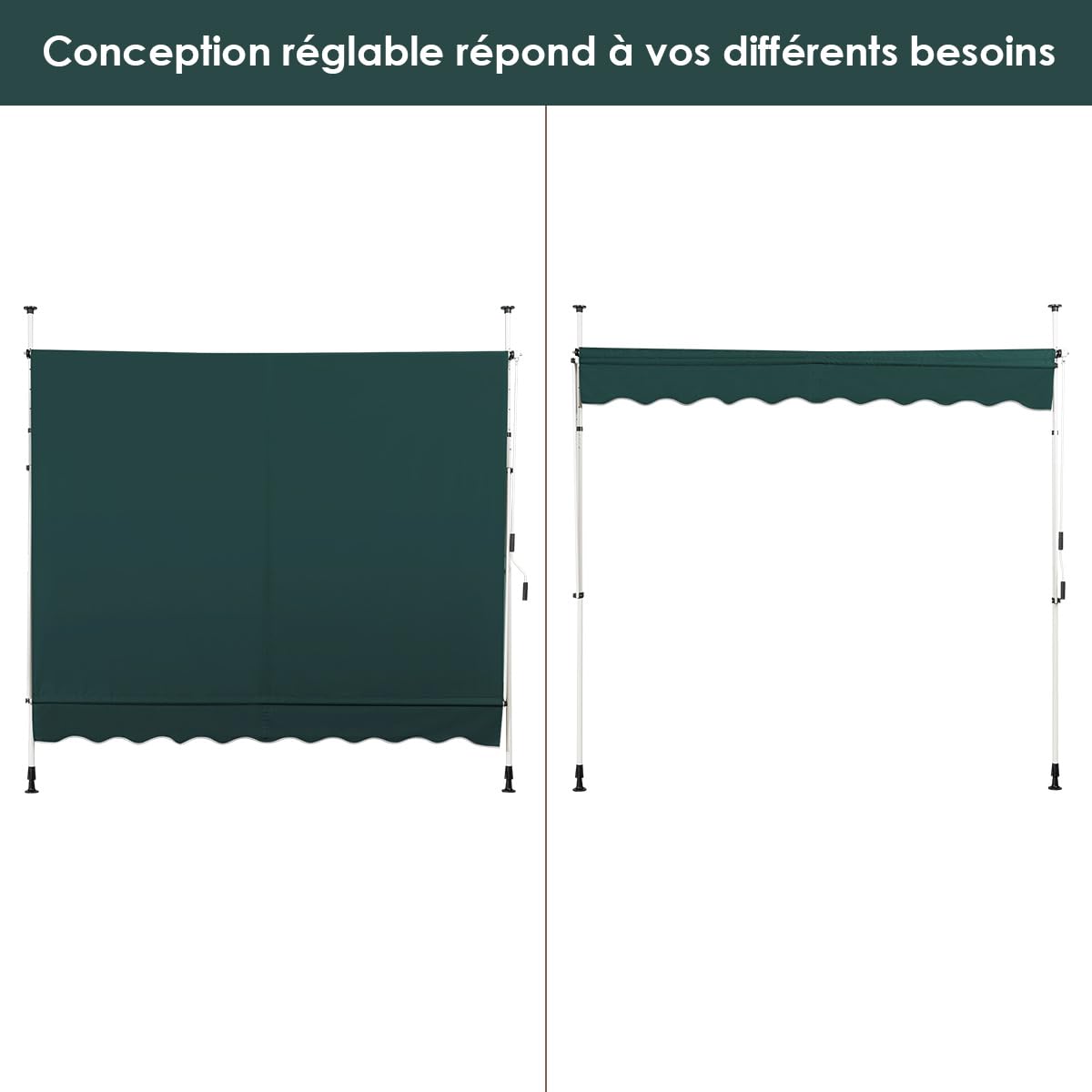 RELAX4LIFE Store Banne Manuel sans Perçage, Auvent Balcon Rétractable avec Manivelle, Tissu Oxford Anti-UV Imperméable, Hauteur Réglable 2-3 M, Store Banne pour Porte Fenêtre (Vert,250 X 125 cm)