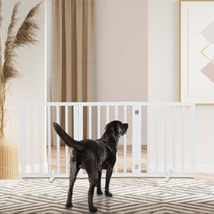 EMIWUD FURNITURE Wooden Freestanding Foldable Dog and Cats Partition | Indoor Pet Puppy Safety Fence for Living Room Indoor pet Barrier (White, Standard) (B0CZMDBQLH) Amazon Price History, Amazon Price Tracker