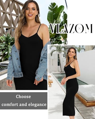 Image of Vlazom Women Full Slips Sexy Soft Slip Dress for Under Dress Spaghetti Strap Cami Slip Chemises V Neck Negligee S-3XL