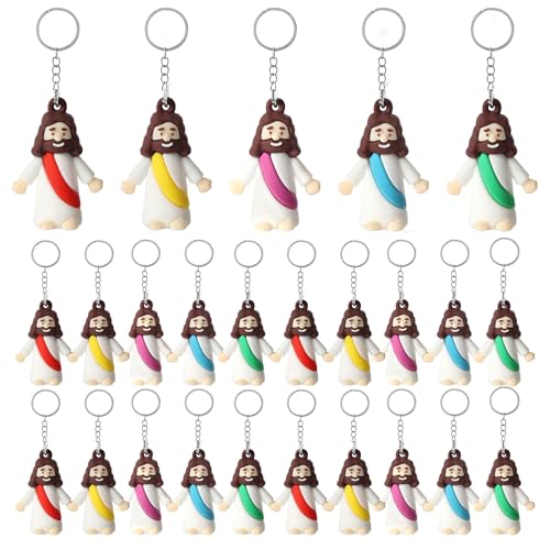 Voopurbic 25 Pack Mini Jesus Figurines Keychains Christian Little Jesus Toys Keychains Jesus Religious Keychain Bulk For Church Events Giveaways Sunday School Religious Party Favors