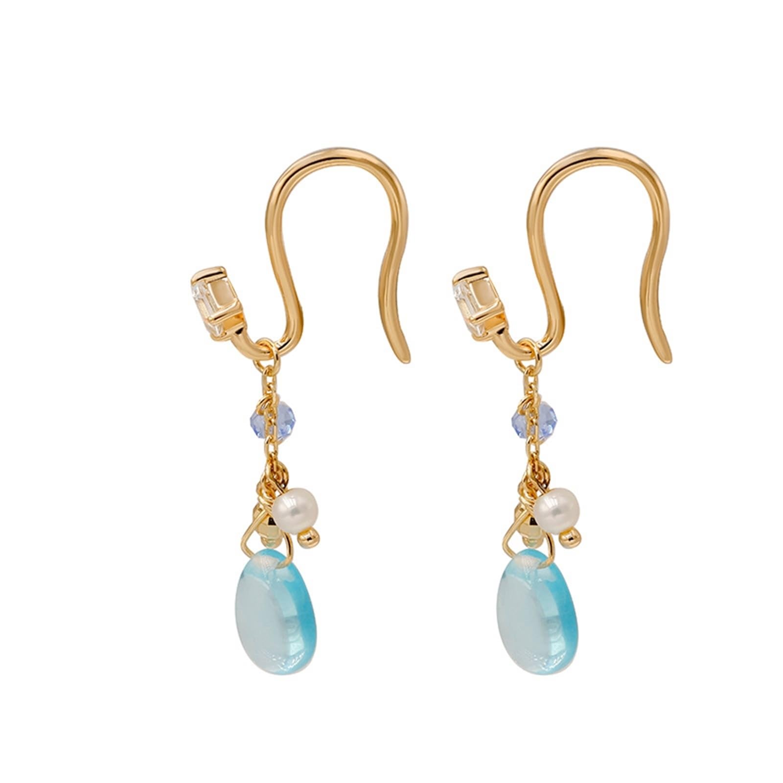 9K/14K/18K złote kolczyki z kropli niebieski topaz, klasyczne żółte złoto Au 375/585/750 prawdziwe kolczyki z perłą