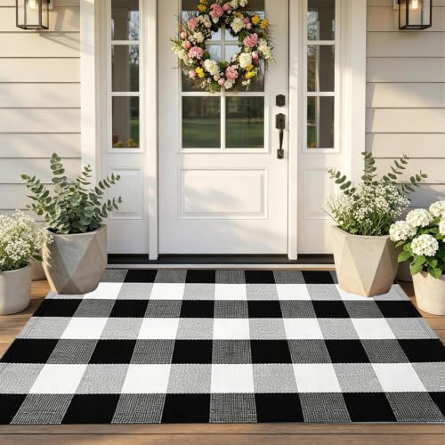 Thanksgiving Plaid Front Door Mat Outside Entrance Outdoor Doormats,Black - image 9
