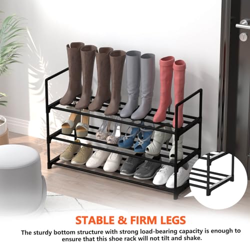 Image of Hsscblet 3 Tiers Metal Shoe Rack,Adjustable Shoe Shelf Storage Organizer,Stackable Boot & Shoe Storage,for Entryway,Hallway,Closet,Black
