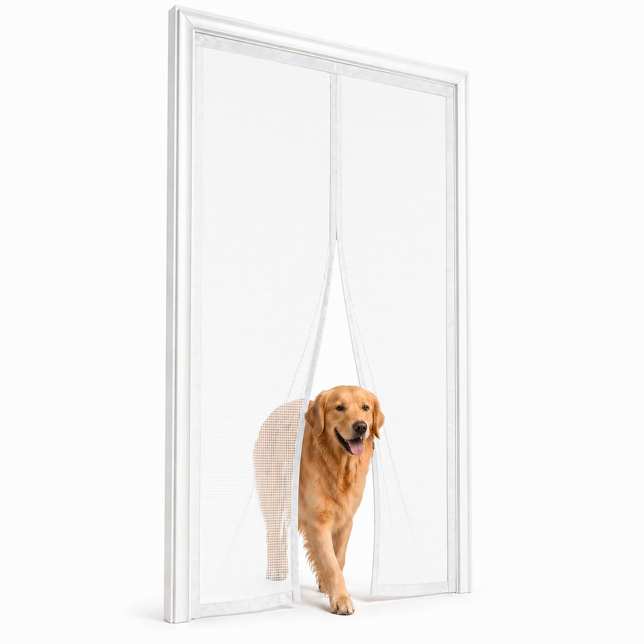 Shuruo White Screen Door 130×185Cm Double Door Fly Screen With Central Magnetic Opening For Wider Doors For Standard Frames Wooden Frames And Upvc