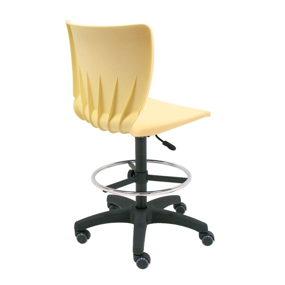 Taburete Giratorio de Trabajo o Estudio Mono Carcasa de Polipropileno Flexible Resistente y fácil Limpieza con aro reposapiés Cromado y Ruedas de parquet Incluidas - Color Beige