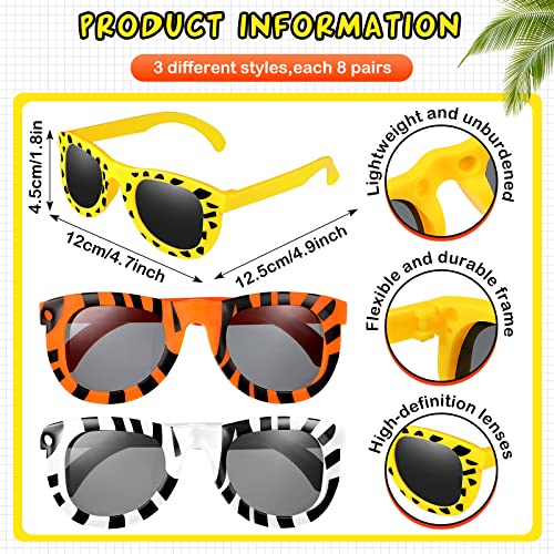 Maitys 24 Pack Jungle Animal Sunglasses Assorted Animal Print Sunglasses Zebra Leopard Tiger Sunglasses Summer Beach Accessory Party Favor Gift For Boy Girl thumb #1