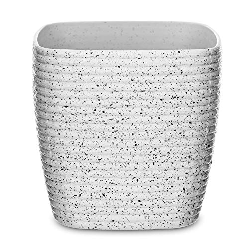 LIVIVO Flower and Plant Pot with Stripe Design for Indoor or Outdoor Use, Hard Wearing Durable 12cm Diameter Plastic with Wave Design (1, White)