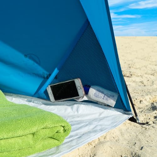 outdoorer Strandmuschel Helios Air - Reise-Strandmuschel mit UV Schutz 80 & verschließbarem Fenster, Strandzelt für Reisen (blau)