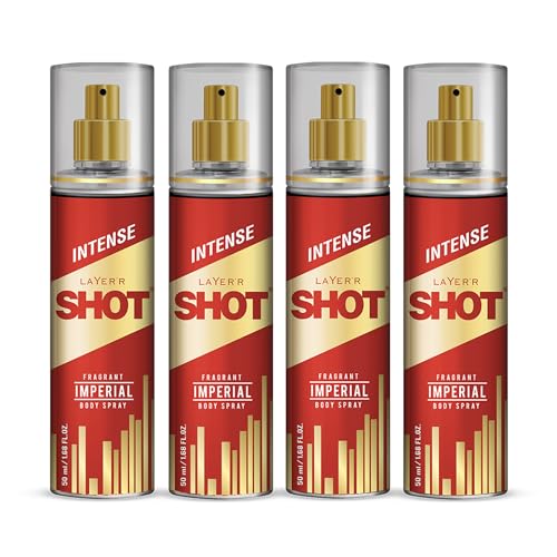 Image of Layer'r Shot Gold Imperial Body Spray for Men, Pack of 4 (4x50ml) | Long-Lasting Fresh Spicy Woody Fragrance with Bergamot, Patchouli & Amber | Travel Size Deodorant | IFRA Certified