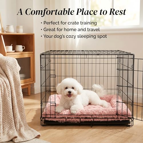 Image of Dog Crate Pad for Crate /Floor /Car for Small Dogs Washable | Non-Slip Dogs Pad for Crate,Soft Fluffy Dog Crate Pad,24 inchx18 inch Pink