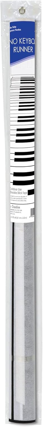 Beistle Novelty Polyester Fabric Piano Keyboard Aisle Runner - Jazz Music Birthday Party Supplies Roaring 20's Theme Decorations (Pack of 4)