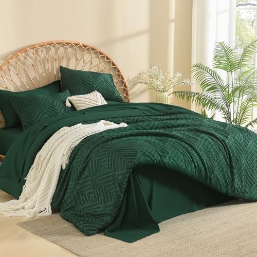 Andency King Size Comforter Set 7 Pieces Dark Emerald Green - Bed...