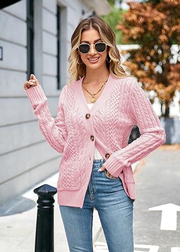 Image of Womens Cardigan Sweaters Cable Knit Sweater 2026 Fall Winter Chunky Open Front Button Down Coats with Pockets