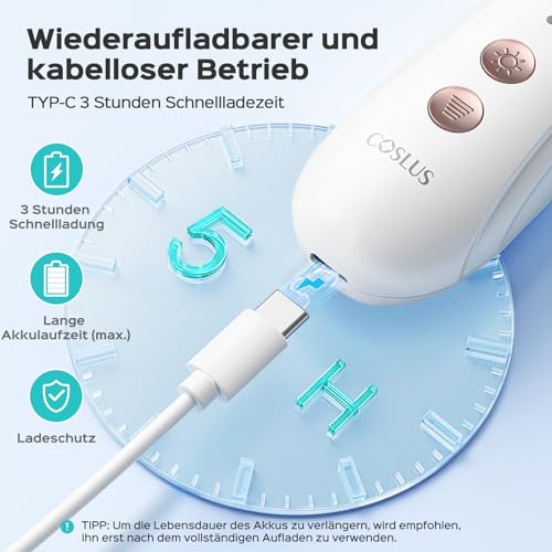 COSLUS C43 Professionelle Elektrische Nagelfräser Set: Maniküre Pediküre Set Fußpflege Elektrisch für Zehennägel, Hände und Füße, Breiterer Schleifer für dicke Nägel, 5 Geschwindigkeiten, LED Licht
