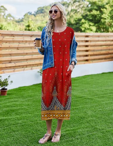 Image of Ekouaer Women's Nightgown Short Sleeve Sleepshirt Long Loungewear Casual Maxi Lounge Dress House Dresses with Pockets