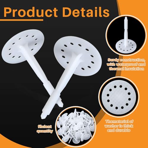 Wonderjune 250 Pcs 10cm Heavy Duty Plastic Insulation Masonry Fasteners, Durable Anchors Fasteners for Fixing and Fastening Rigid Foam Insulation Board Panels - Image 3