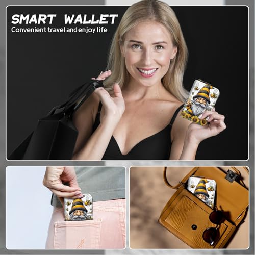 Image of Cute Credit Card Holder with Zipper, Bee Dwarf Sunflower RFID-Blocking Card Case Small Wallet for Women Men, Multi-slot Card Organizer Case Travel Accordion Wallet