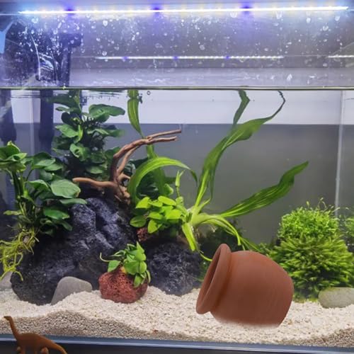 Image of AnRui Betta Fish Tank Decor Ceramic Jar Aquarium Accessories Decorations Cute Clay Pot Hideout Cave Ornaments for Small Fish, Shrimp, Cichlid to Play Hide Breed, Small