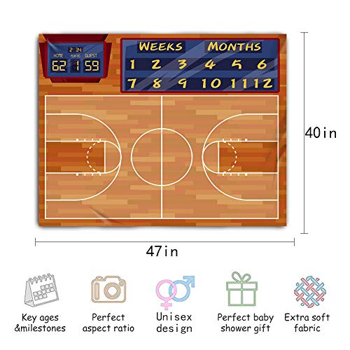 Image of Basketball Game Baby Milestone Blanket, Sport Theme Swaddle Blanket, 48x40in, Baby Growth Chart Blanket BTXYME8