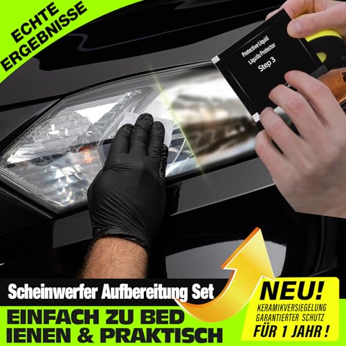 XPERTCHEMY Scheinwerfer Aufbereitung Set, Scheinwerfer Polierset Kit Entfernung Schwerer Gelbwärbung, Trübung und Flecken, Die Helligkeit der Scheinwerfer wiederherstellen, Headlight Restoration Kit