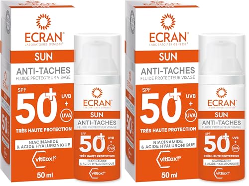 ECRAN® - Crème Solaire Visage - Haute Protection - Technologie vitEox80 - Vitamine E - Niacinamide - Protection UVA, UVB, Coups de Soleil - Protection Solaire SPF50+ - Bronzage Naturel - Anti Taches