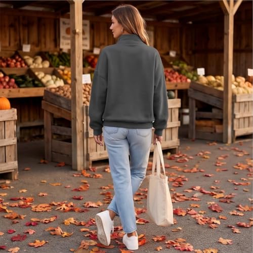 Half Zip Pullover Women Oversized Mock Neck Fleece Drop Shoulder Sweatshirt - image 8