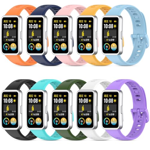CHULN 10 Piezes Silicona Correas Compatible con Huawei Band 9/Huawei Band 8, Ajustable Pulsera Deportiva de Repuesto de Silicona Suave para Huawei Band 9/8.