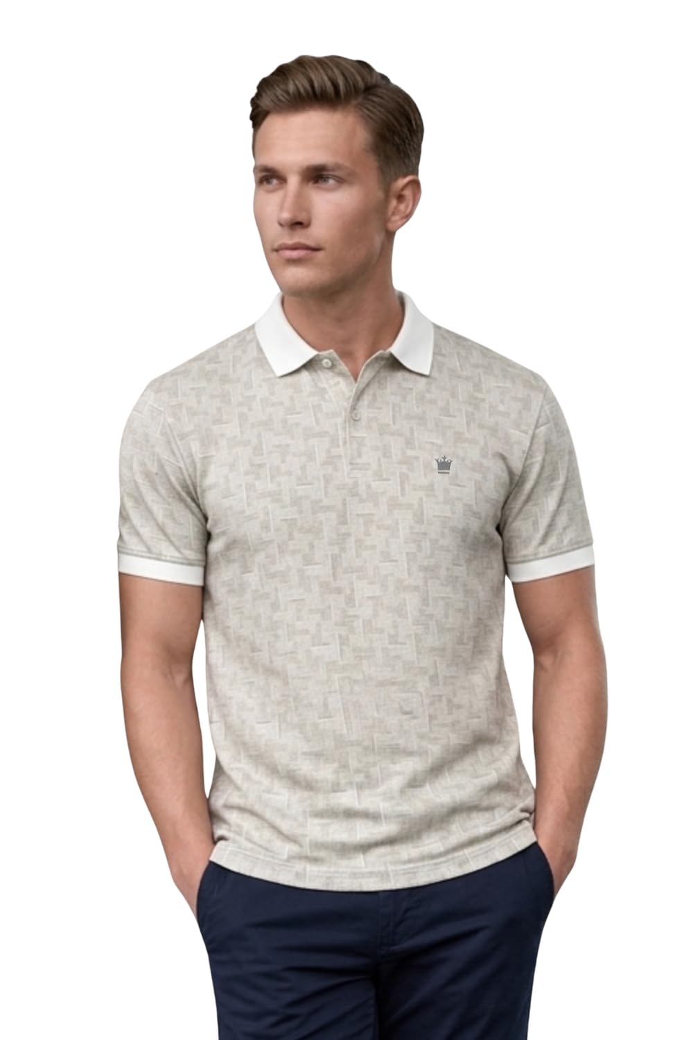 louis philippe Men's Slim Fit Cotton Pique Polo Tshirt with Stretch and All Over Print-picture-45