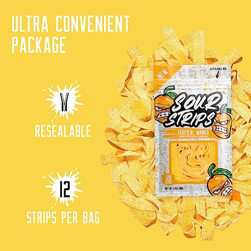 SOUR STRIPS Dulces sabor mango tropical, 12 por pack, 2 pack miniatura 6