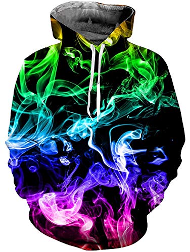 uideazone Unisex Mens 3D Printed Novelty Hoodies Colorful Smoke Flame Hoodie Pullover Sweatshirt with Pockets
