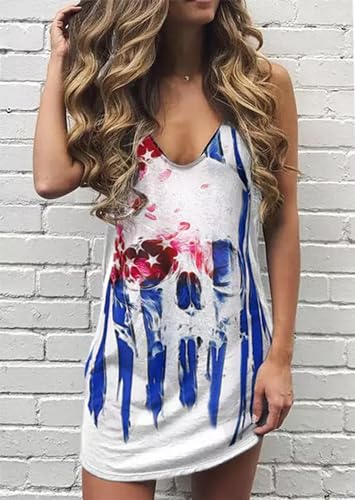 Image of Live Simple Coconut Tree Sleeveless Mini Dress Summer Beach Mini Dress Women's Summer Casual Sexy V Neck Mini Tank Dress