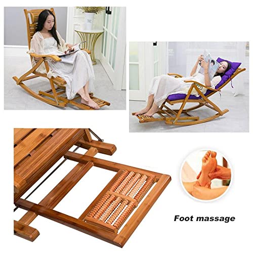 Gaslike Foldable Wooden Recliners With Pad,3In1 Wooden Rocking Chairs/Adirondack Chair/Sun Lounger Chairs,Outdoor Bamboo Rocking Recliners With Armrest Foot Massage Pillow, Deck Recliner Seat (Blue) #TOP3